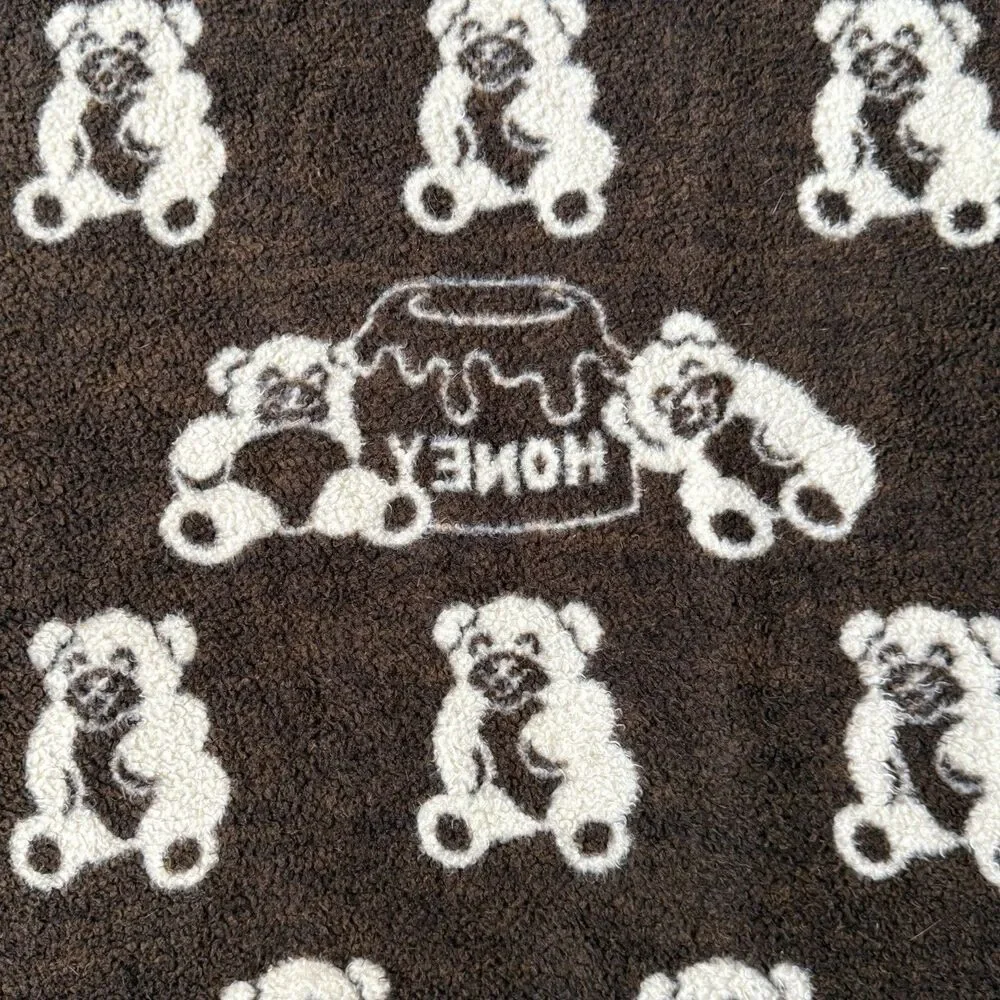 Vintage 80s Biederlack Teddy Bear Honey Pot Blanket Reversible Brown Cream 69x55